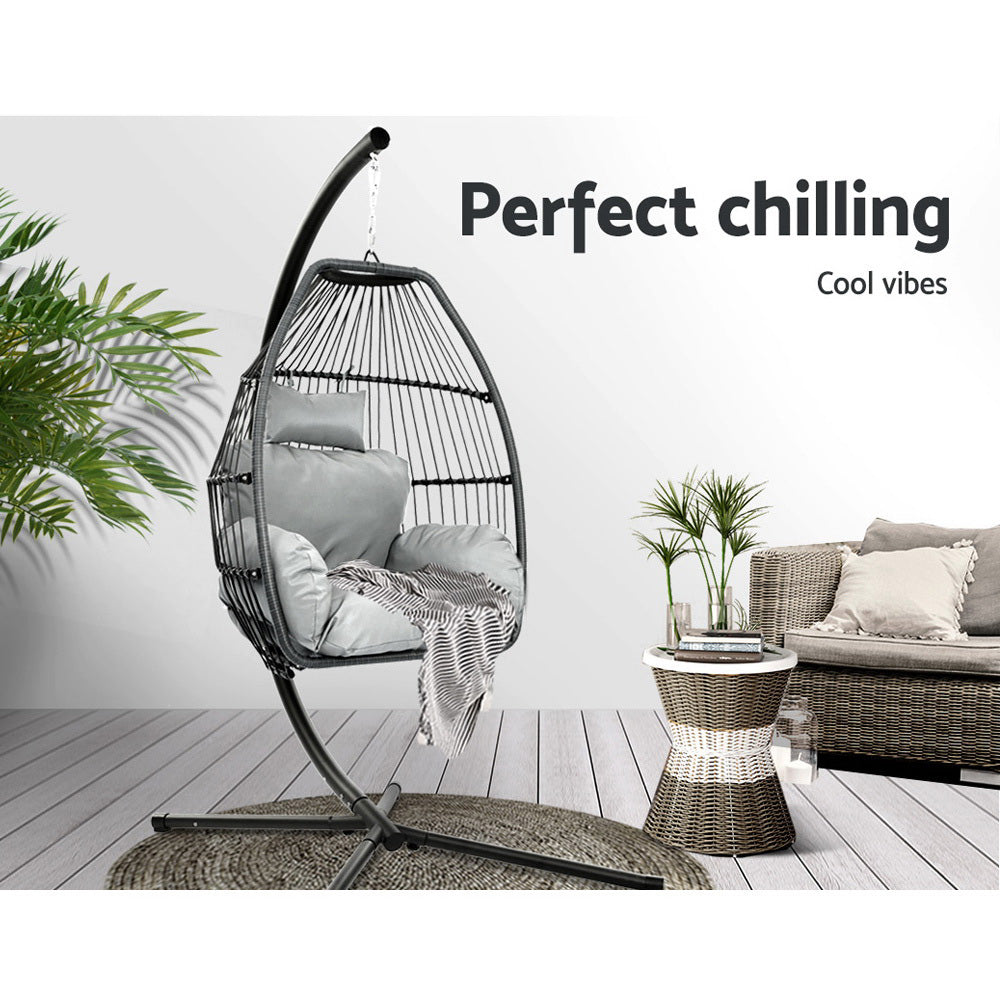 Portsea Luxury Outdoor Hanging Swing Chair With Stand - Grey